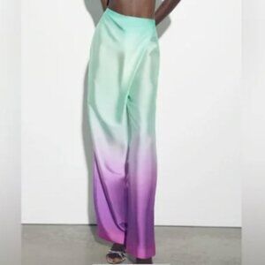 ZARA WOMEN OMBRE MULTI TIE DYE PAREO PALAZZO WIDE LEG PANTS SIZE S NWT